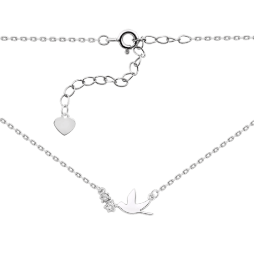 Серебряное колье женское UD Kashtan Птичка с белыми фианитами ВС-335P
