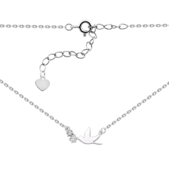 Серебряное колье женское UD Kashtan Птичка с белыми фианитами ВС-335P