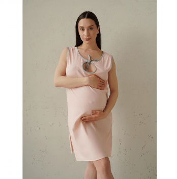 Ночная рубашка в роддом для беременных и кормящих Мамин Дім Simple Розовый/Серый меланж 24126