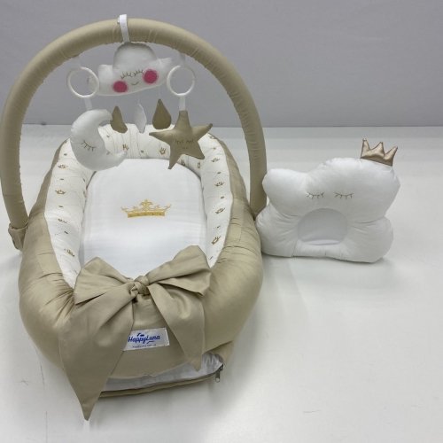 Кокон для новорожденных Happy Luna Babynest Plush Бежевый/Белый 0177
