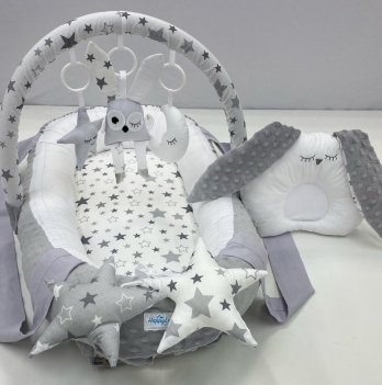 Кокон для новорожденных Happy Luna Babynest Plush + Handcraft Серый/Белый 0183