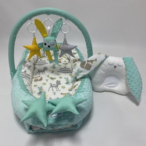 Кокон для новорожденных Happy Luna Babynest Plush Зеленый/Белый 0195