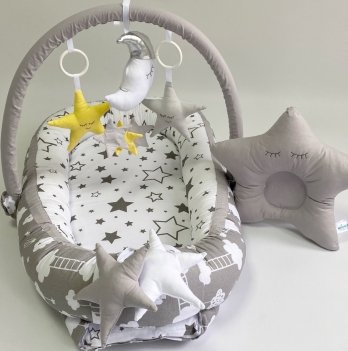 Кокон для новорожденных Happy Luna Babynest Standart Серый/Белый 0196