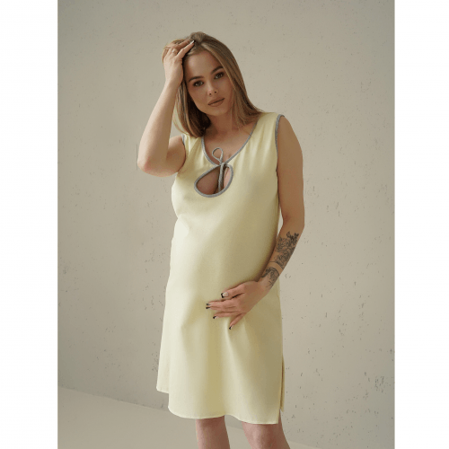 Ночная рубашка в роддом для беременных и кормящих Мамин Дім Simple Желтый/Серый меланж 24126