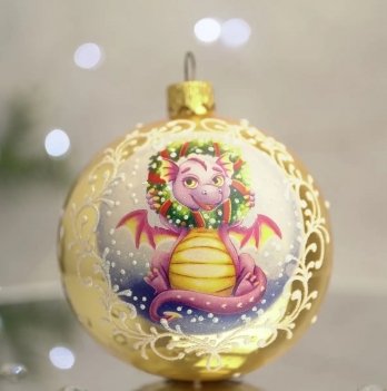 Новогодний шар на елку Santa Shop Дракон - Красотка Золотой 8,5 см 4820001112603