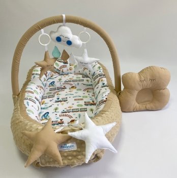 Кокон для новорожденных Happy Luna Babynest Plush Plastik bag Бежевый/Белый 0203