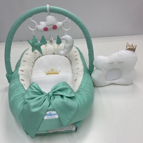 Кокон для новорожденных Happy Luna Babynest Standart Зеленый/Белый 0206