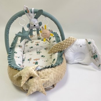 Кокон для новорожденных Happy Luna Babynest Plush Бежевый/Зеленый 0219