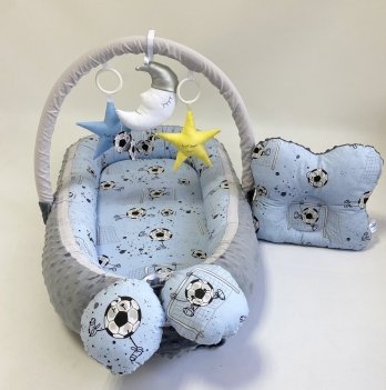 Кокон для новорожденных Happy Luna Babynest Plush Plastik bag Серый/Голубой 0228
