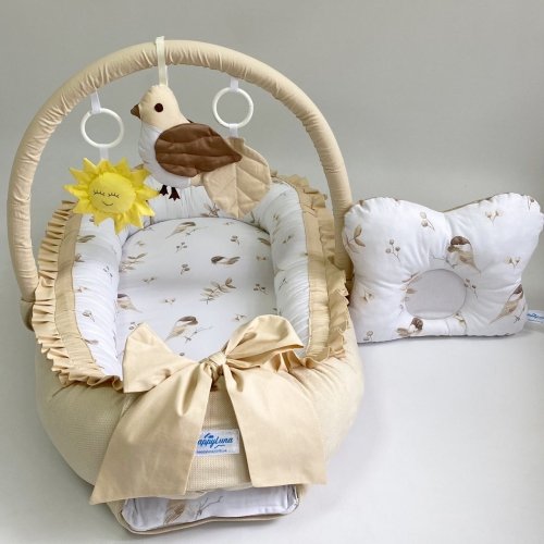 Кокон для новорожденных Happy Luna Babynest Plush Plastik bag Бежевый/Белый 0230