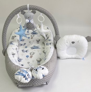 Кокон для новорожденных Happy Luna Babynest Standart Plastik bag Серый/Белый/Голубой 0238