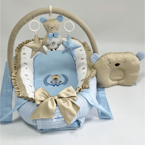 Кокон для новорожденных Happy Luna Babynest Plush Plastik bag Голубой/Золотой 0247