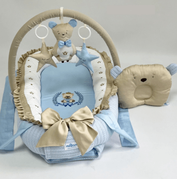 Кокон для новорожденных Happy Luna Babynest Plush Plastik bag Голубой/Золотой 0247