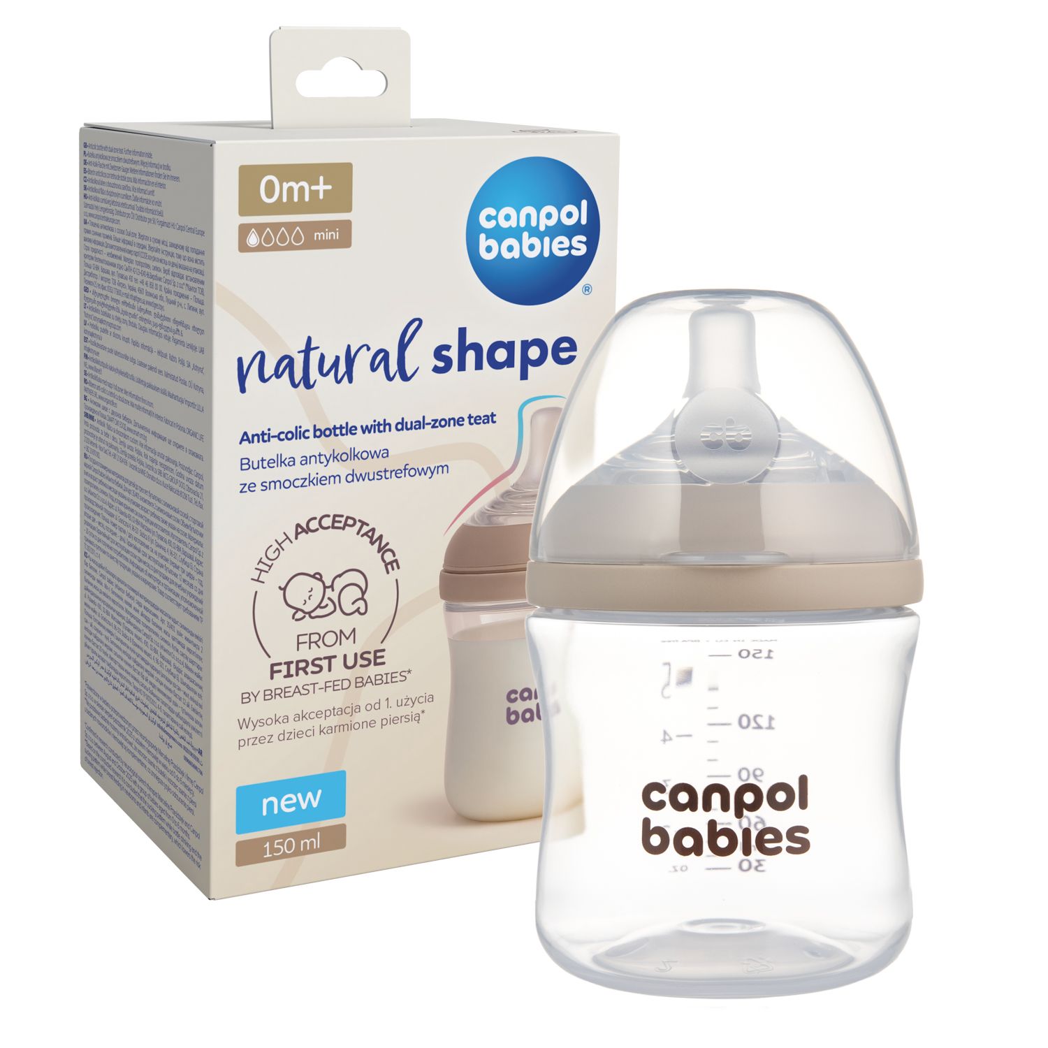 Антиколиковая бутылочка Canpol babies Natural Shape с соской Dual-zone 0m+ 150 мл 35/400