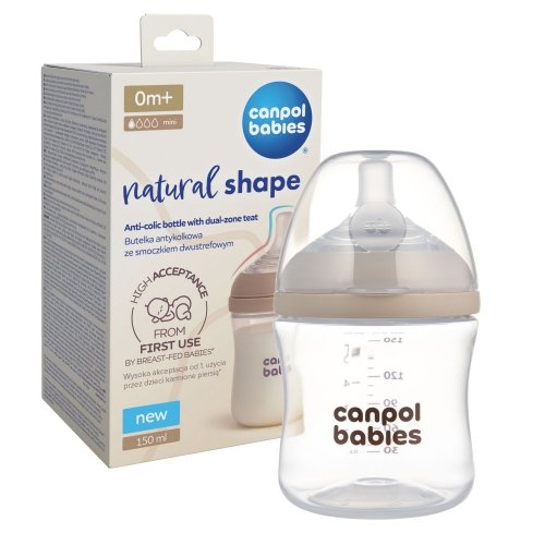 Антиколиковая бутылочка Canpol babies Natural Shape с соской Dual-zone 0m+ 150 мл 35/400