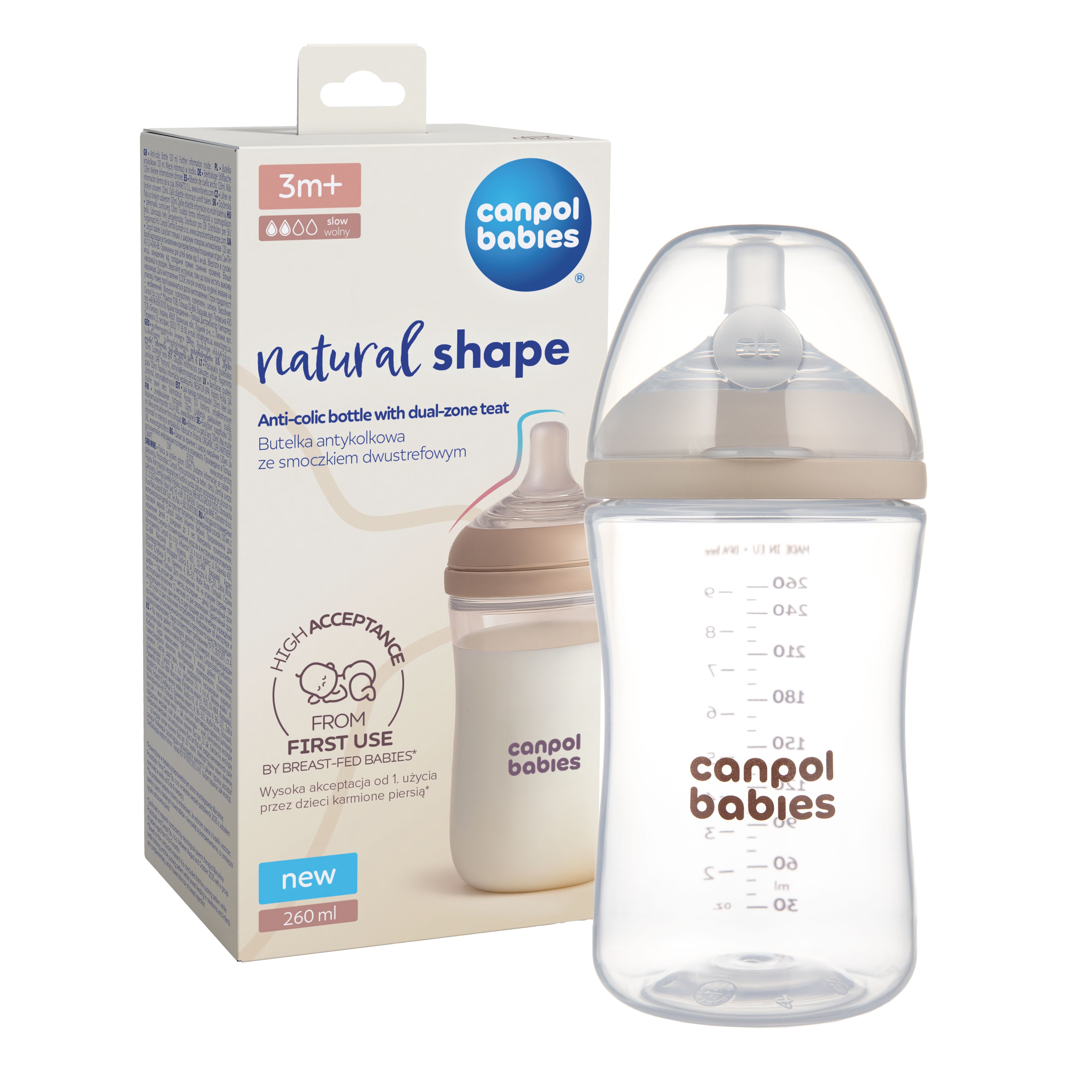 Антиколиковая бутылочка Canpol babies Natural Shape с соской Dual-zone 3m+ 260 мл 35/401