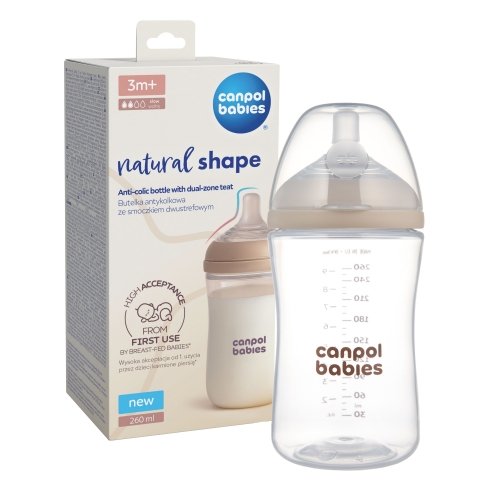 Антиколиковая бутылочка Canpol babies Natural Shape с соской Dual-zone 3m+ 260 мл 35/401
