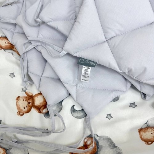 Детское постельное белье и бортики в кроватку Маленькая Соня Baby Mix Тедди серый Белый/Серый 0291128
