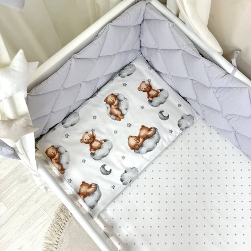 Детское постельное белье и бортики в кроватку Маленькая Соня Baby Mix Тедди серый Белый/Серый 0291128