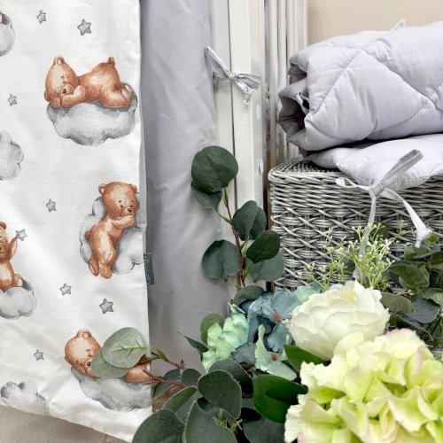 Детское постельное белье и бортики в кроватку Маленькая Соня Baby Mix Тедди серый Белый/Серый 0291128