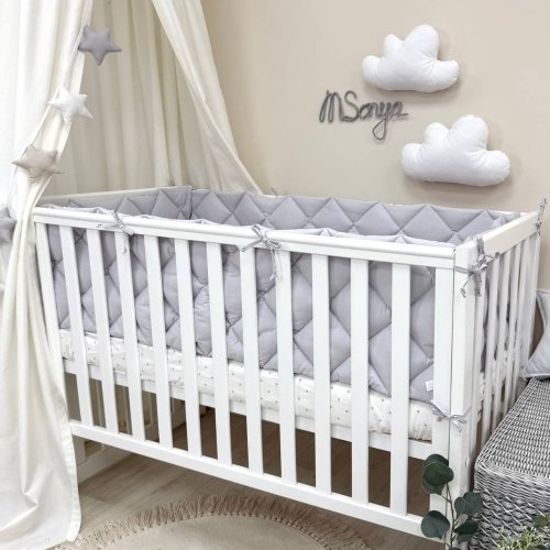 Детское постельное белье и бортики в кроватку Маленькая Соня Baby Mix Тедди серый Белый/Серый 0291128