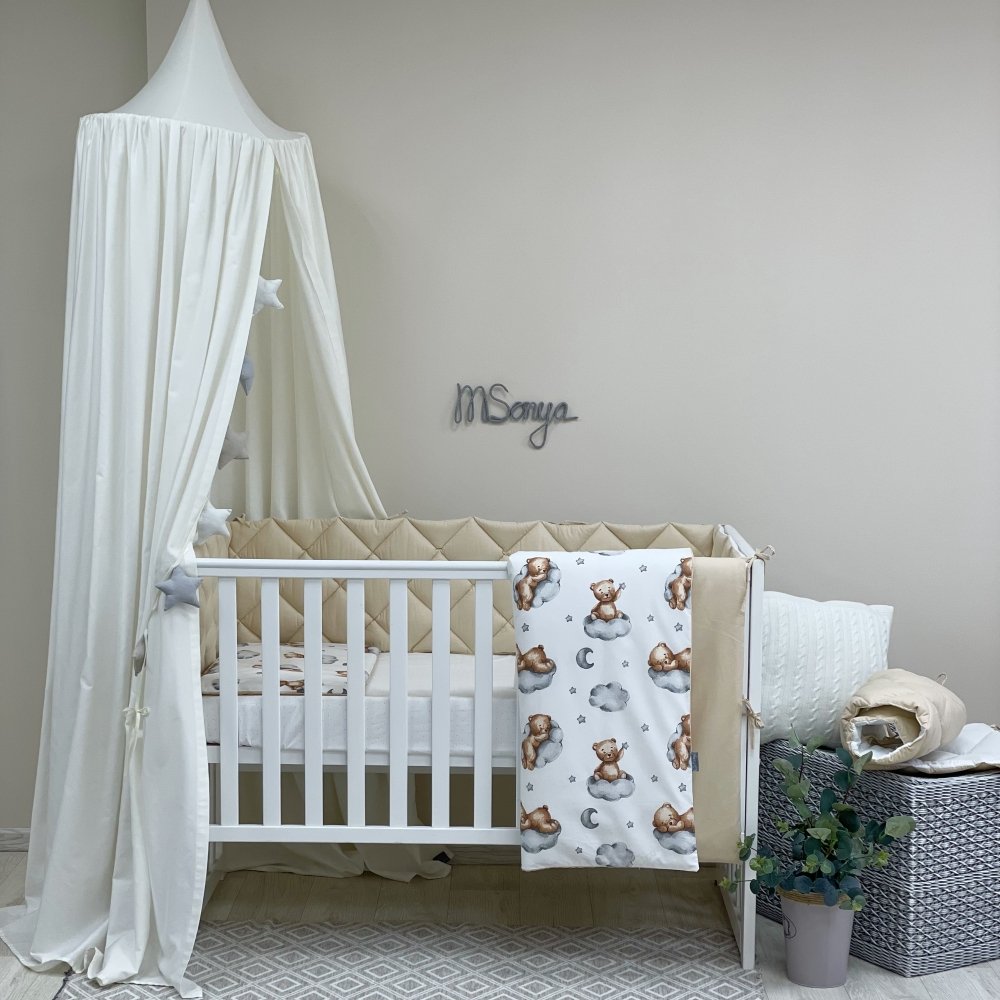 Детское постельное белье и бортики в кроватку Маленькая Соня Baby Mix Тедди бежевый Белый/Бежевый 0291129