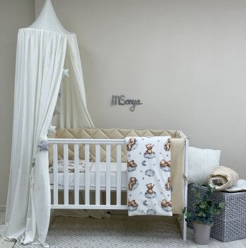 Детское постельное белье и бортики в кроватку Маленькая Соня Baby Mix Тедди бежевый Белый/Бежевый 0291129