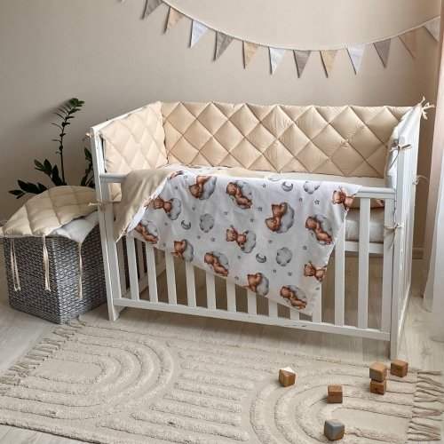 Детское постельное белье и бортики в кроватку Маленькая Соня Baby Mix Тедди бежевый Белый/Бежевый 0291129