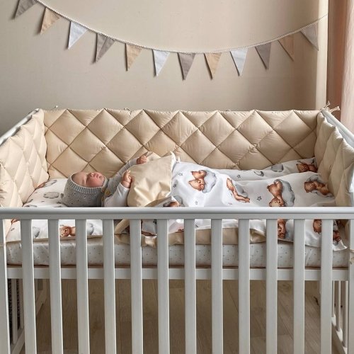 Детское постельное белье и бортики в кроватку Маленькая Соня Baby Mix Тедди бежевый Белый/Бежевый 0291129