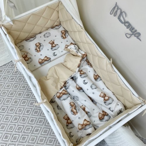 Детское постельное белье и бортики в кроватку Маленькая Соня Baby Mix Тедди бежевый Белый/Бежевый 0291129