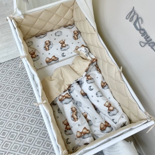 Детское постельное белье и бортики в кроватку Маленькая Соня Baby Mix Тедди бежевый Белый/Бежевый 0291129