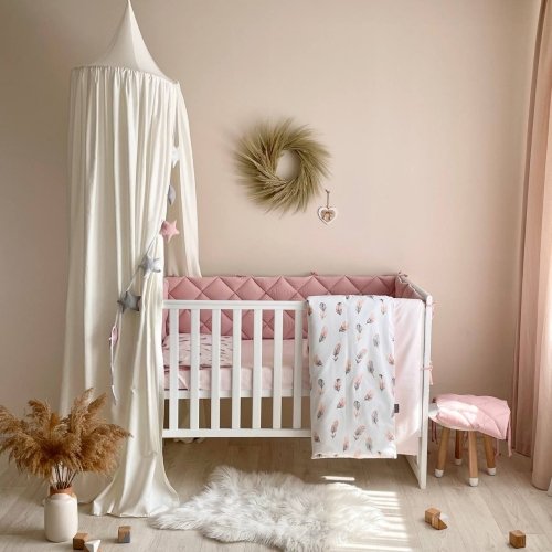 Детское постельное белье и бортики в кроватку Маленькая Соня Baby Mix Перо пудра Белый/Розовый 0291404