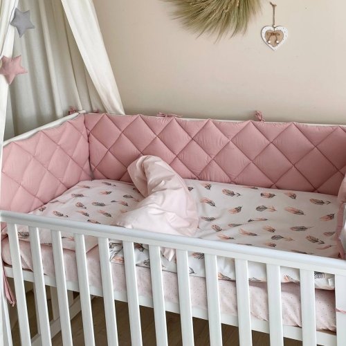 Детское постельное белье и бортики в кроватку Маленькая Соня Baby Mix Перо пудра Белый/Розовый 0291404
