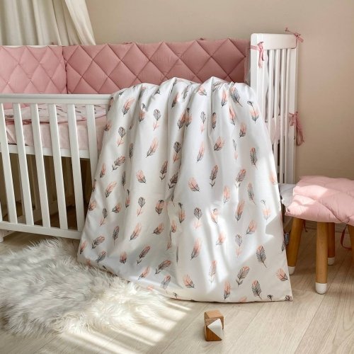 Детское постельное белье и бортики в кроватку Маленькая Соня Baby Mix Перо пудра Белый/Розовый 0291404