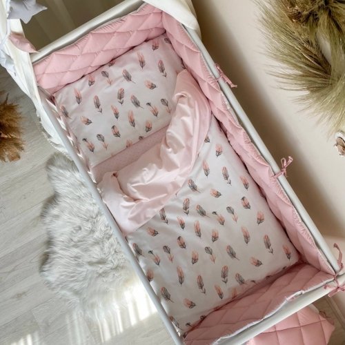 Детское постельное белье и бортики в кроватку Маленькая Соня Baby Mix Перо пудра Белый/Розовый 0291404