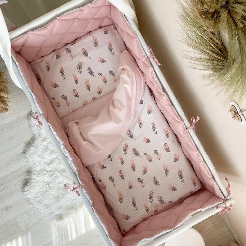 Детское постельное белье и бортики в кроватку Маленькая Соня Baby Mix Перо пудра Белый/Розовый 0291404