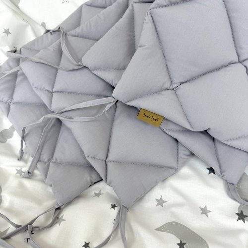 Детское постельное белье и бортики в кроватку Маленькая Соня Baby Mix Облака серые с месяцем Белый/Серый 0291487