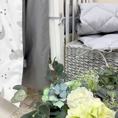 Детское постельное белье и бортики в кроватку Маленькая Соня Baby Mix Облака серые с месяцем Белый/Серый 0291487