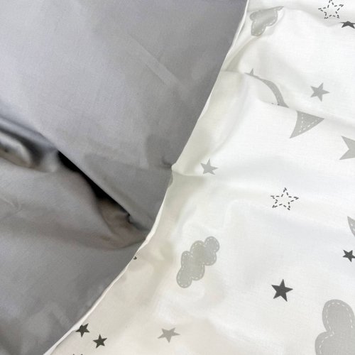 Детское постельное белье и бортики в кроватку Маленькая Соня Baby Mix Облака серые с месяцем Белый/Серый 0291487
