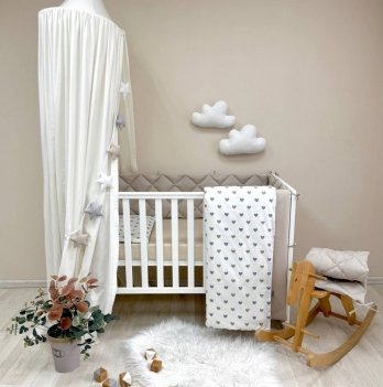 Детское постельное белье и бортики в кроватку Маленькая Соня Baby Mix Серо-бежевые сердца Белый/Бежевый 0291541