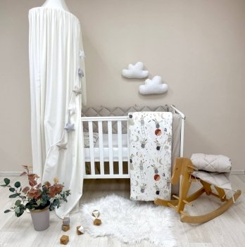 Детское постельное белье и бортики в кроватку Маленькая Соня Baby Mix Зайцы на лесенке Бежевый 029189