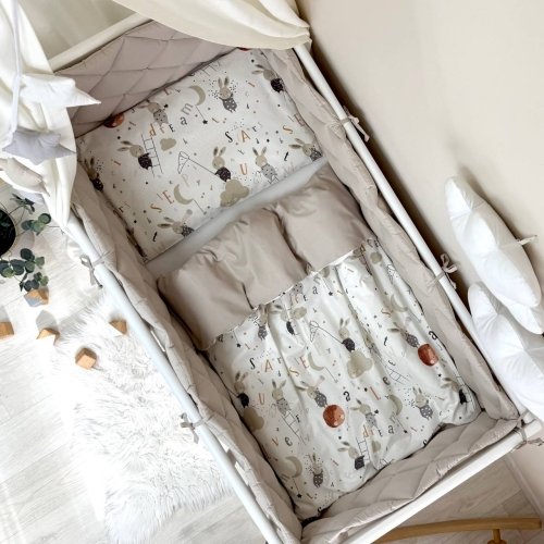 Детское постельное белье и бортики в кроватку Маленькая Соня Baby Mix Зайцы на лесенке Бежевый 029189