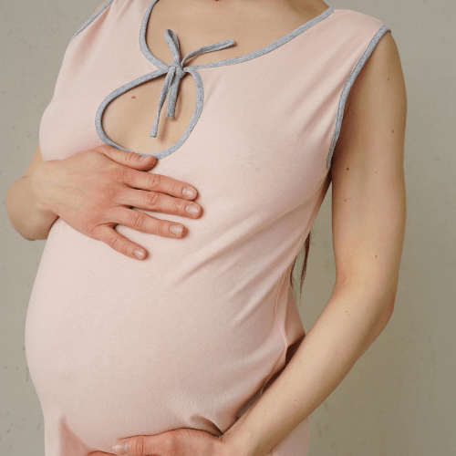 Ночная рубашка в роддом для беременных и кормящих Мамин Дім Simple Розовый/Серый меланж 24126