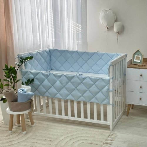 Бортики в кроватку стеганые Маленькая Соня Голубой/Белый 071007