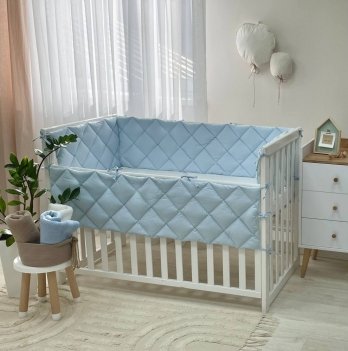 Бортики в кроватку стеганые Маленькая Соня Голубой/Белый 071007