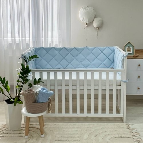 Бортики в кроватку стеганые Маленькая Соня Голубой/Белый 071007