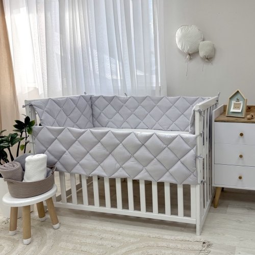 Бортики в кроватку стеганые Маленькая Соня Светло-серый 0710191