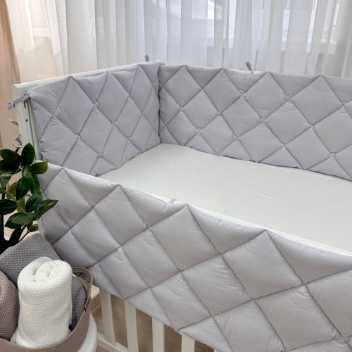 Бортики в кроватку стеганые Маленькая Соня Светло-серый 0710191