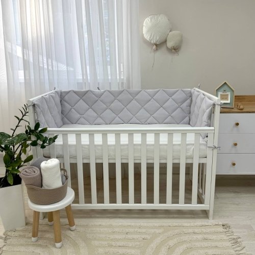 Бортики в кроватку стеганые Маленькая Соня Светло-серый 0710191