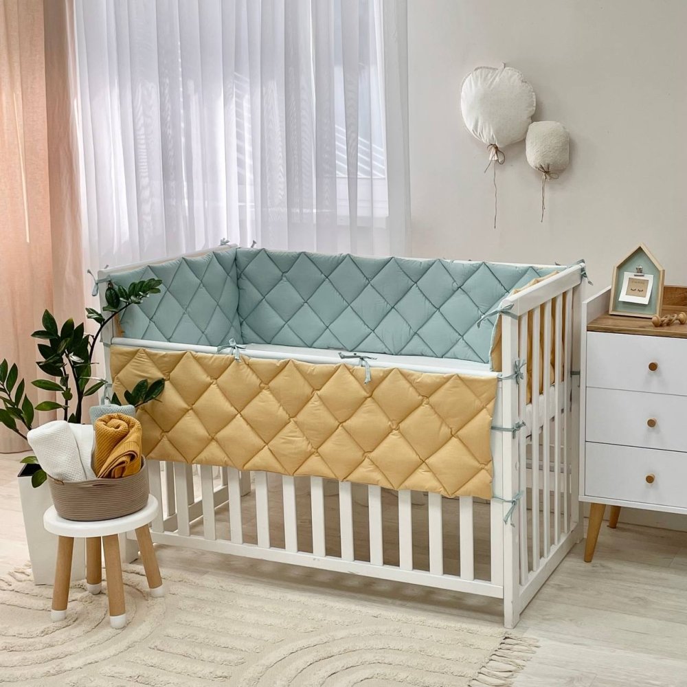 Бортики в кроватку стеганые Маленькая Соня Мятный/Горчичный 0710442